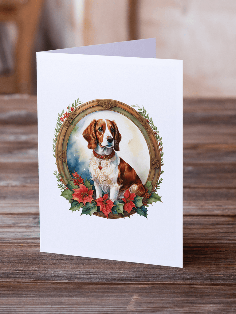 Glamorous Pups : Brittany Spaniel Christmas Flowers Greeting Cards Pack of 8