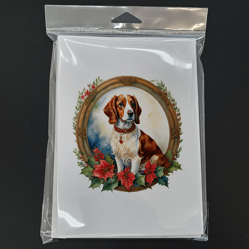 Glamorous Pups : Brittany Spaniel Christmas Flowers Greeting Cards Pack of 8
