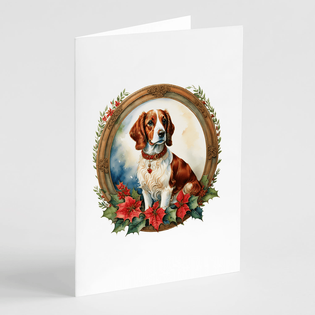 Glamorous Pups : Brittany Spaniel Christmas Flowers Greeting Cards Pack of 8