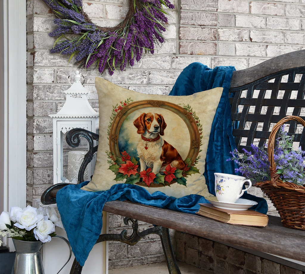 Glamorous Pups : Brittany Spaniel Christmas Flowers Throw Pillow