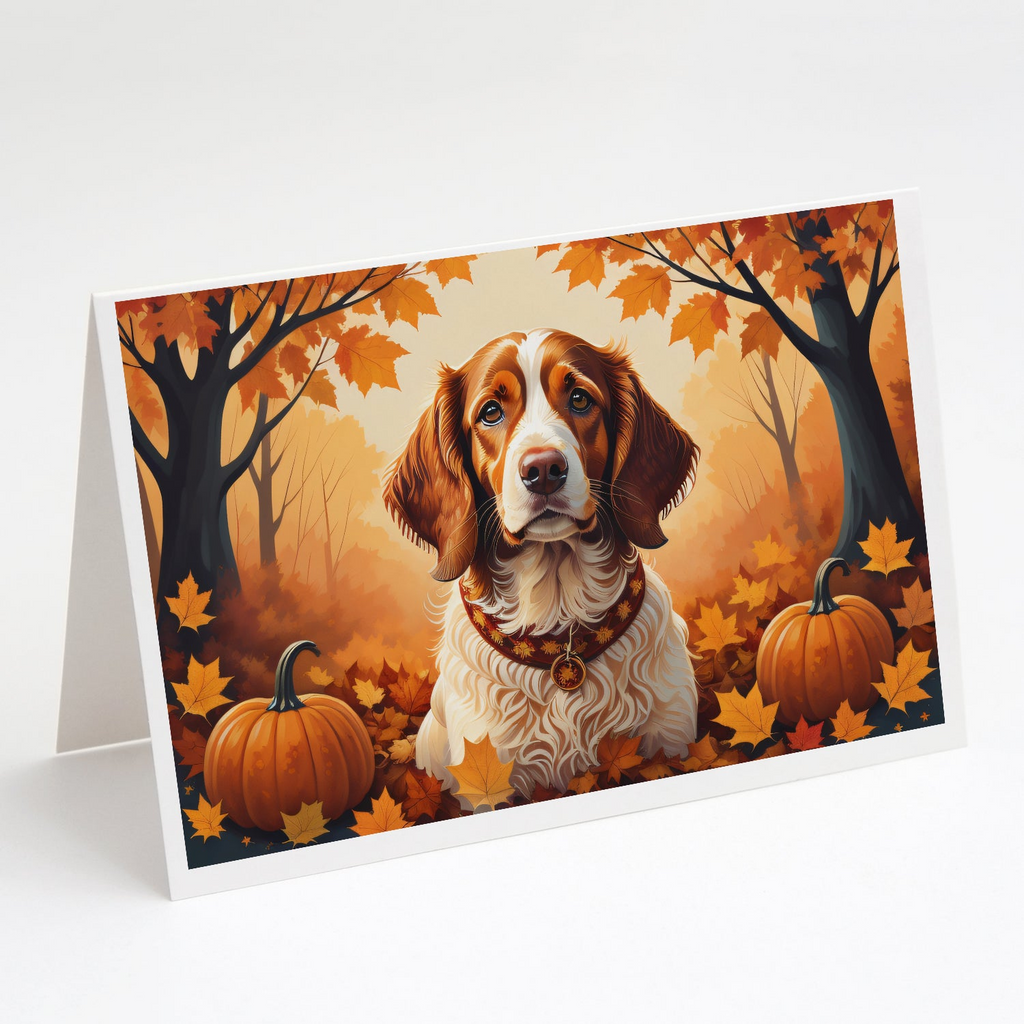 Glamorous Pups : Brittany Spaniel Fall Greeting Cards Pack of 8