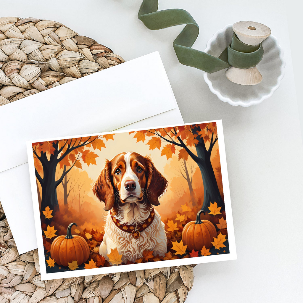 Glamorous Pups : Brittany Spaniel Fall Greeting Cards Pack of 8