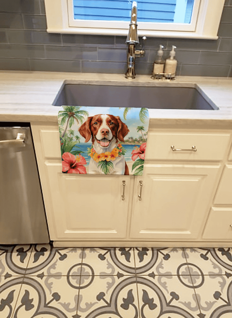 Glamorous Pups : Brittany Spaniel Luau Kitchen Towel