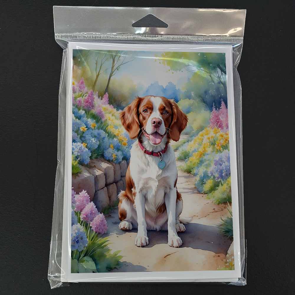 Glamorous Pups : Brittany Spaniel Spring Path Greeting Cards Pack of 8