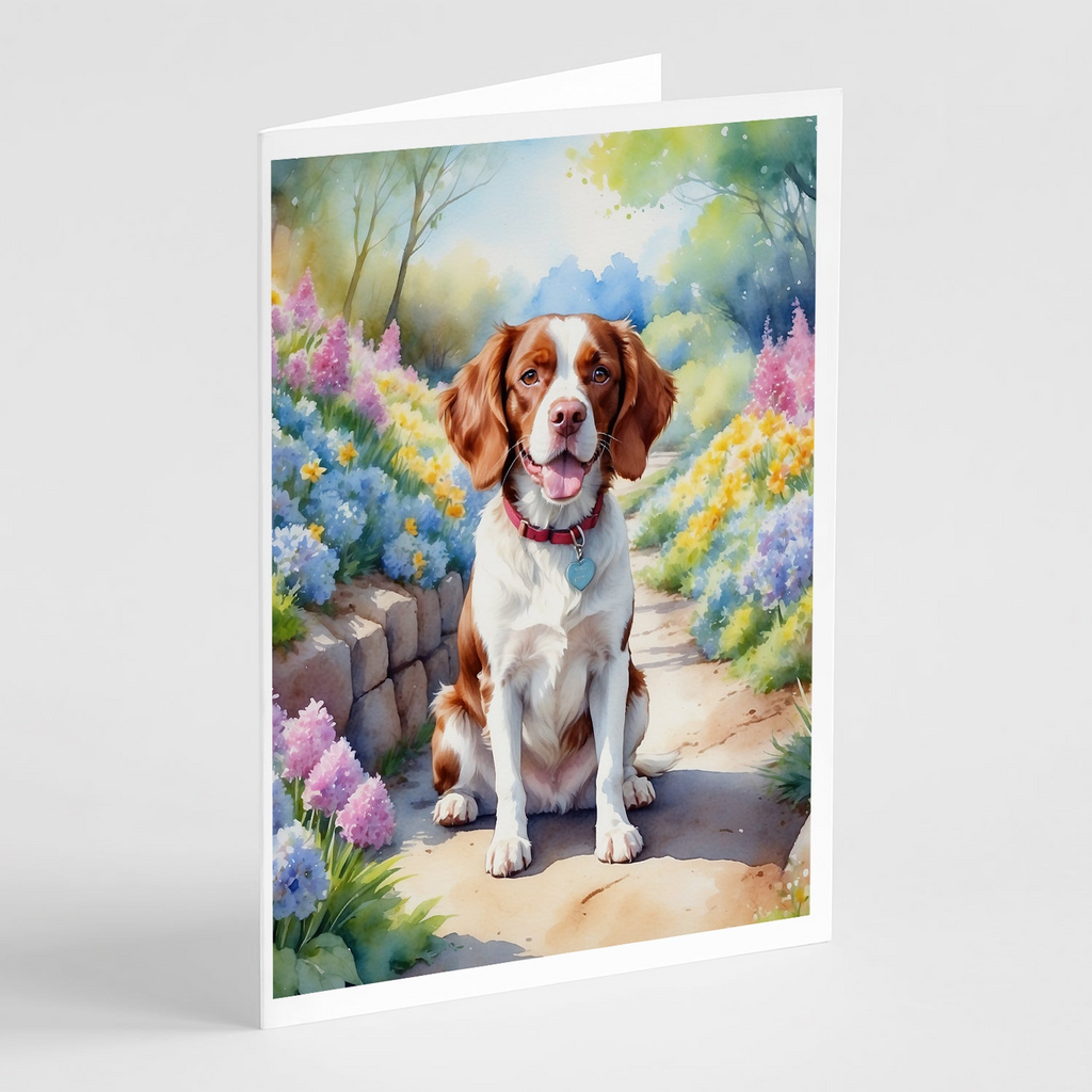 Glamorous Pups : Brittany Spaniel Spring Path Greeting Cards Pack of 8