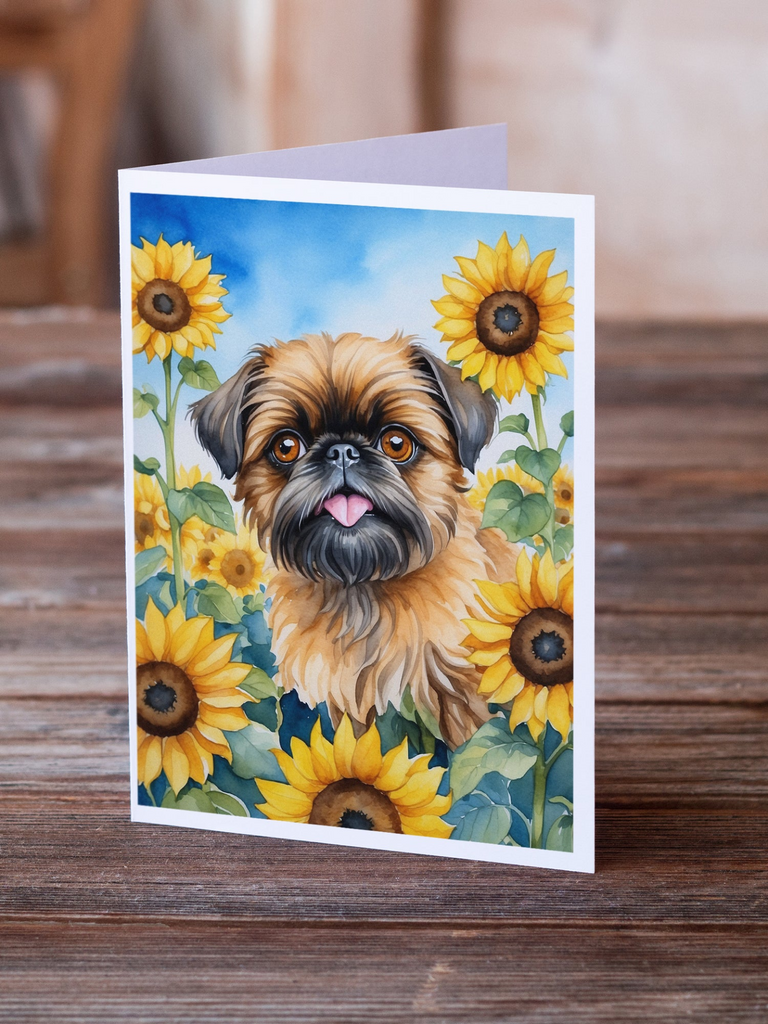 Glamorous Pups : Brussels Griffon in Sunflowers Greeting Cards Pack of 8