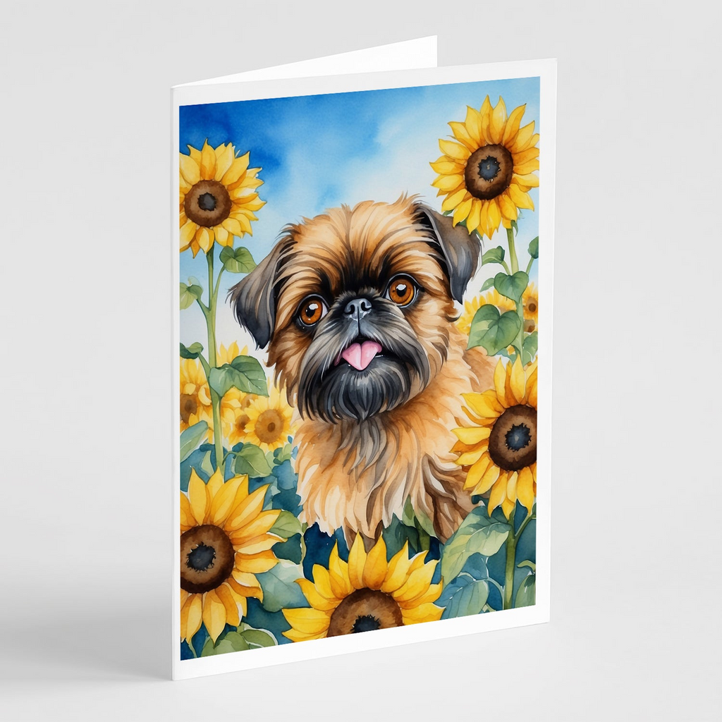 Glamorous Pups : Brussels Griffon in Sunflowers Greeting Cards Pack of 8
