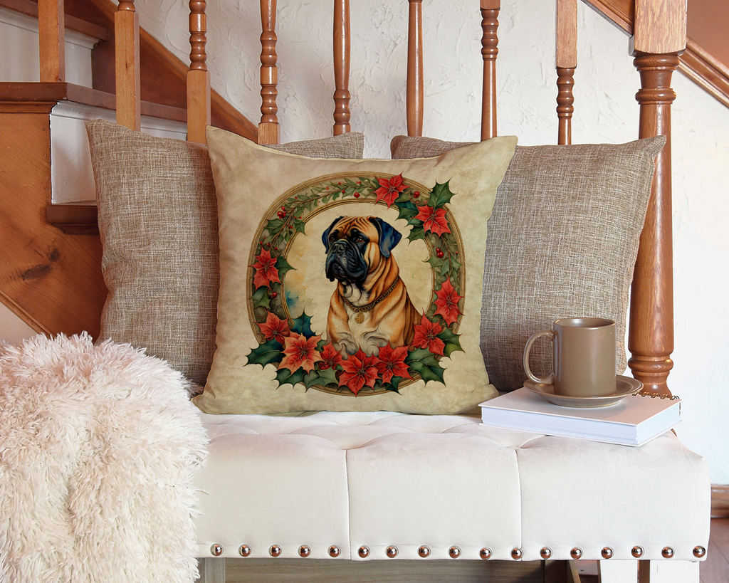 Glamorous Pups : Bullmastiff Christmas Flowers Throw Pillow