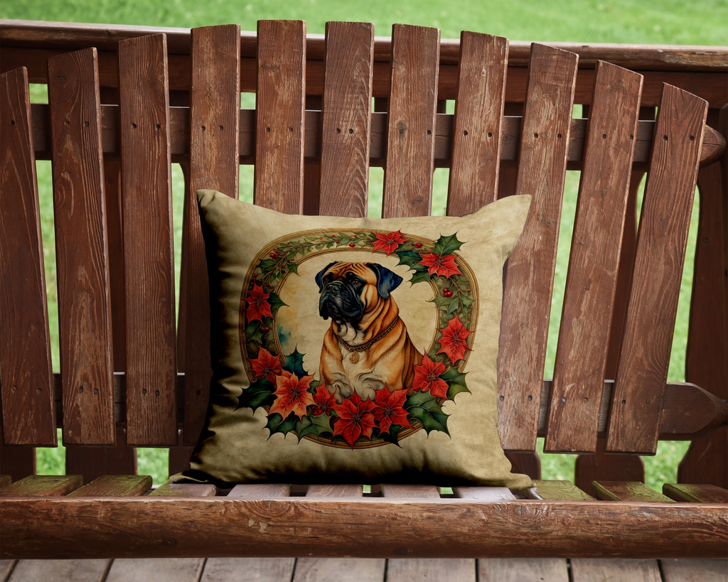 Glamorous Pups : Bullmastiff Christmas Flowers Throw Pillow