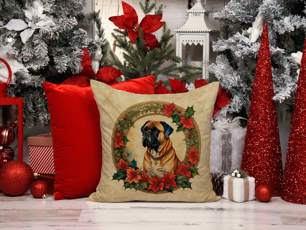 Glamorous Pups : Bullmastiff Christmas Flowers Throw Pillow