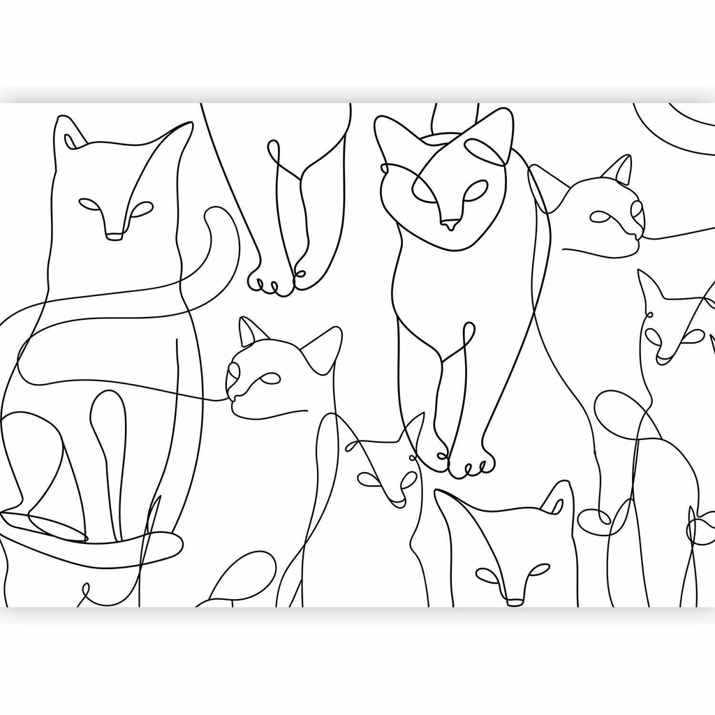Glamorous Pups : Carta da parati - Cat lineart - minimalist sketches of black cats on white background