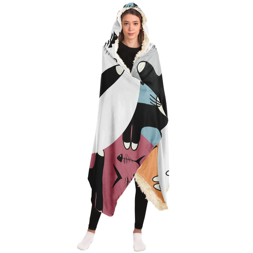 Glamorous Pups : Cat Pattern Hooded Blanket
