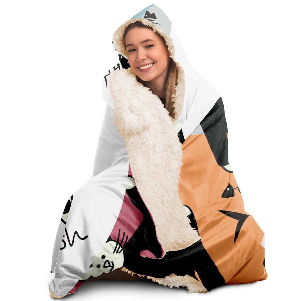Glamorous Pups : Cat Pattern Hooded Blanket