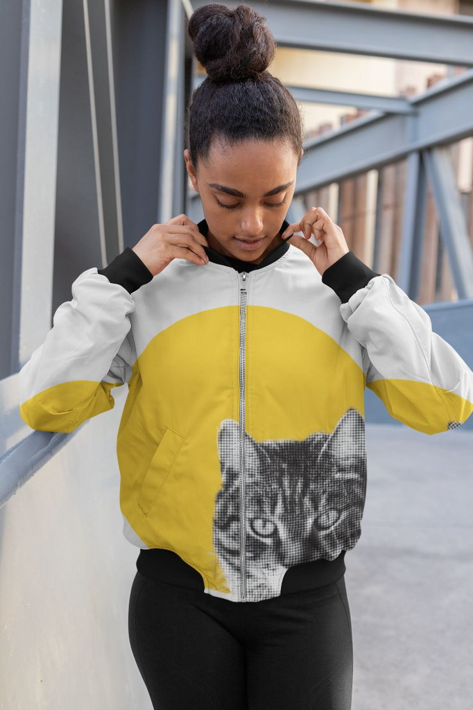 Glamorous Pups : Cat stare Kid's sweater (2) Bomber Jacket