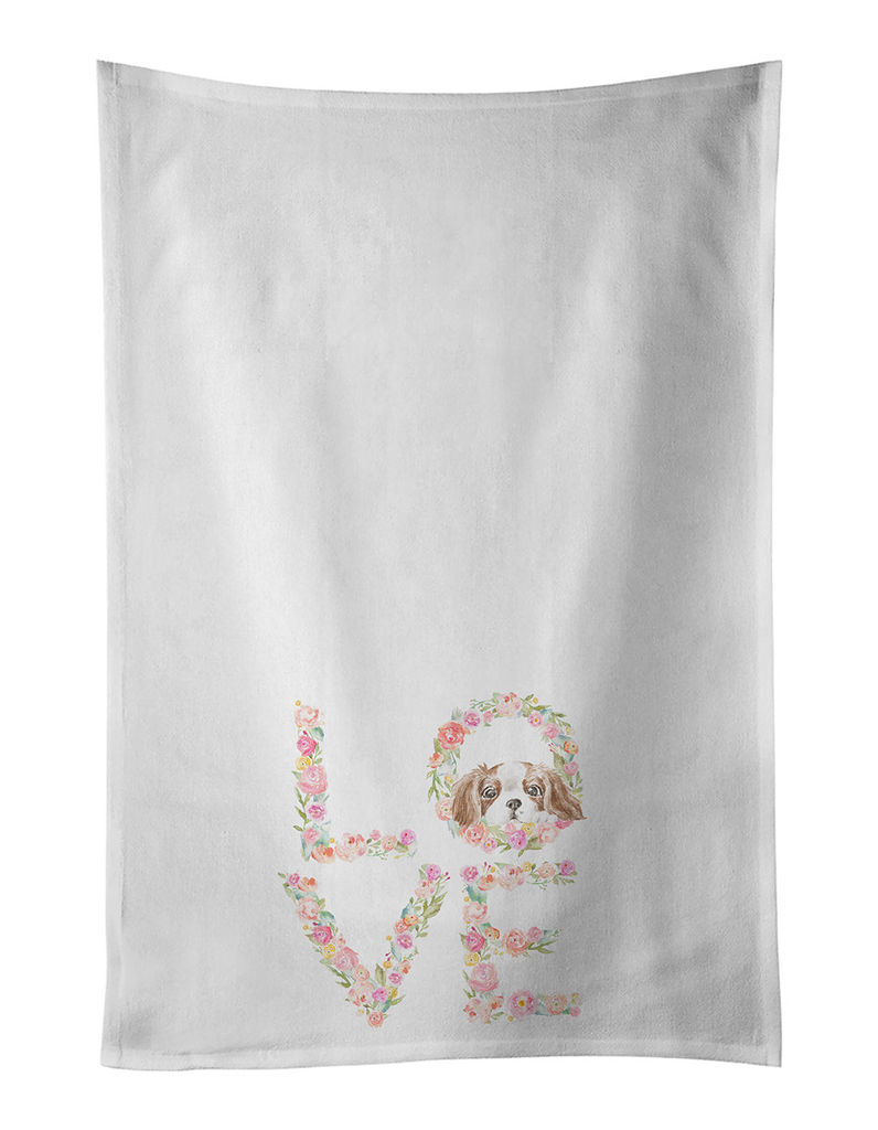 Glamorous Pups : Cavalier Spaniel Blenheim Puppy LOVE Kitchen Towel Set of 2