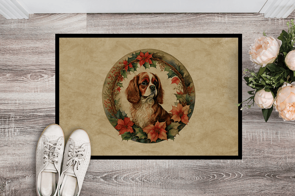 Glamorous Pups : Cavalier Spaniel Christmas Flowers Doormat