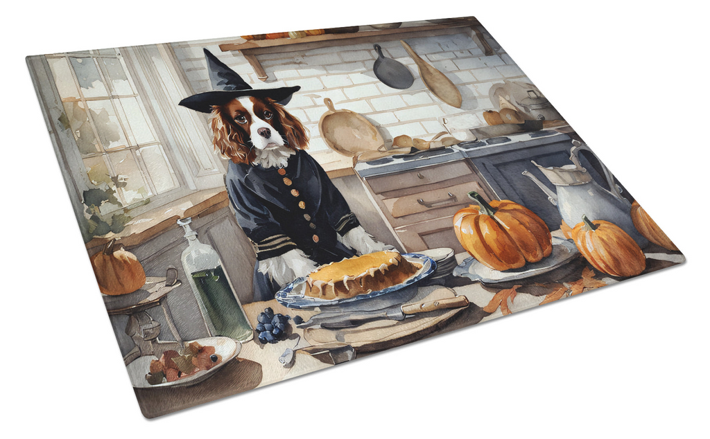 Glamorous Pups : Cavalier Spaniel Fall Kitchen Pumpkins Glass Cutting Board