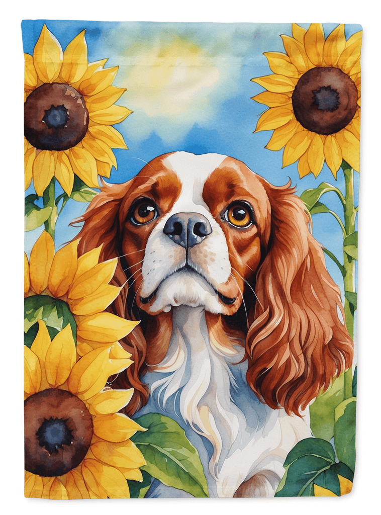 Glamorous Pups : Cavalier Spaniel in Sunflowers House Flag