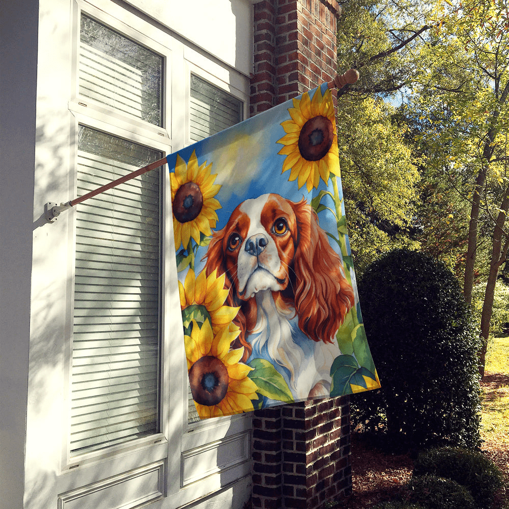Glamorous Pups : Cavalier Spaniel in Sunflowers House Flag