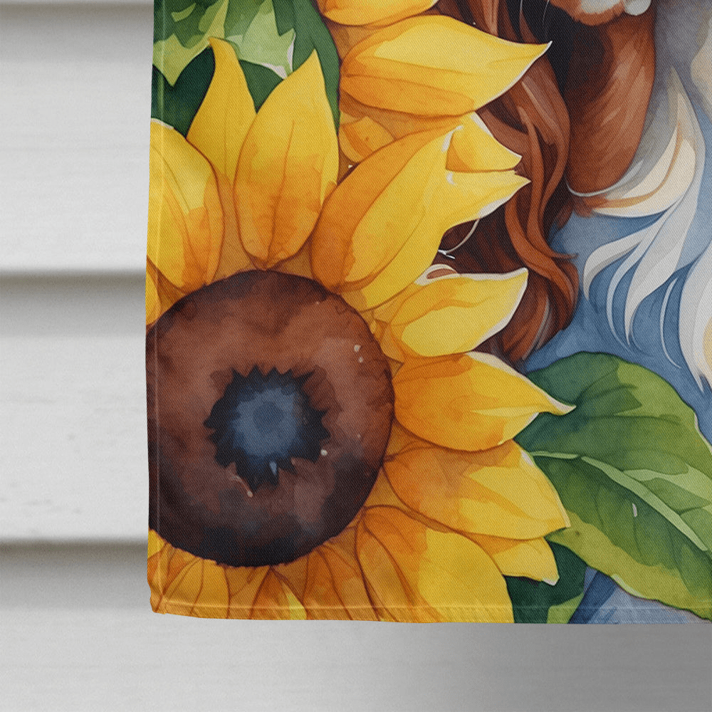 Glamorous Pups : Cavalier Spaniel in Sunflowers House Flag