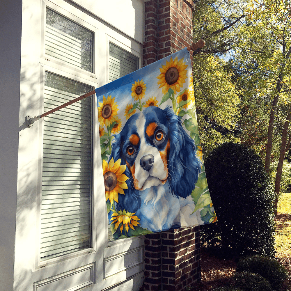 Glamorous Pups : Cavalier Spaniel in Sunflowers House Flag