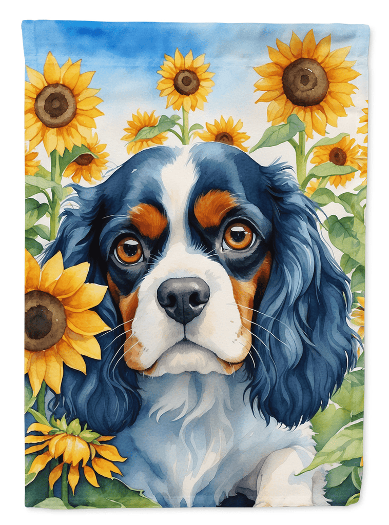 Glamorous Pups : Cavalier Spaniel in Sunflowers House Flag
