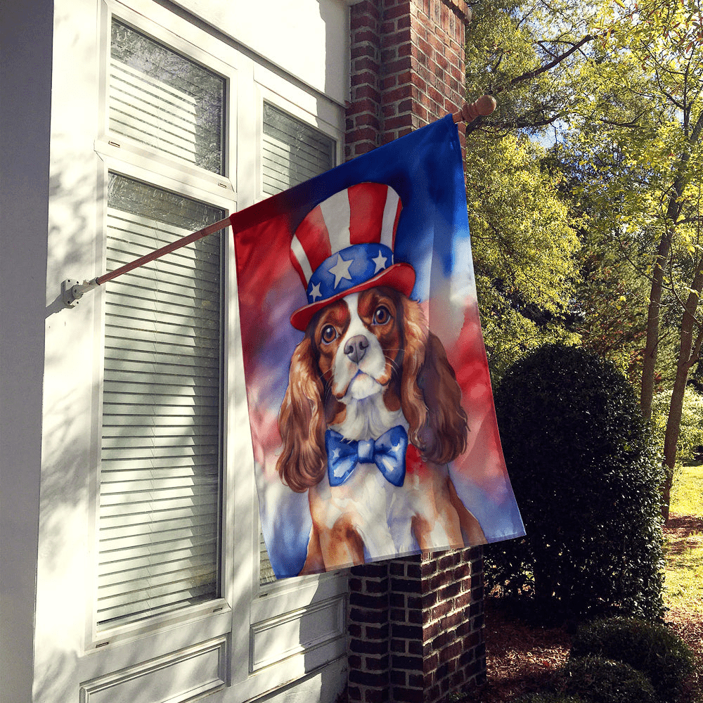 Glamorous Pups : Cavalier Spaniel Patriotic American House Flag