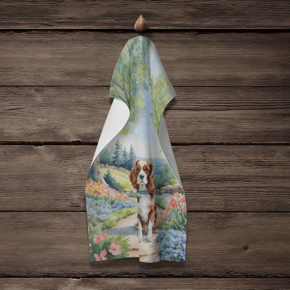 Glamorous Pups : Cavalier Spaniel Spring Path Kitchen Towel