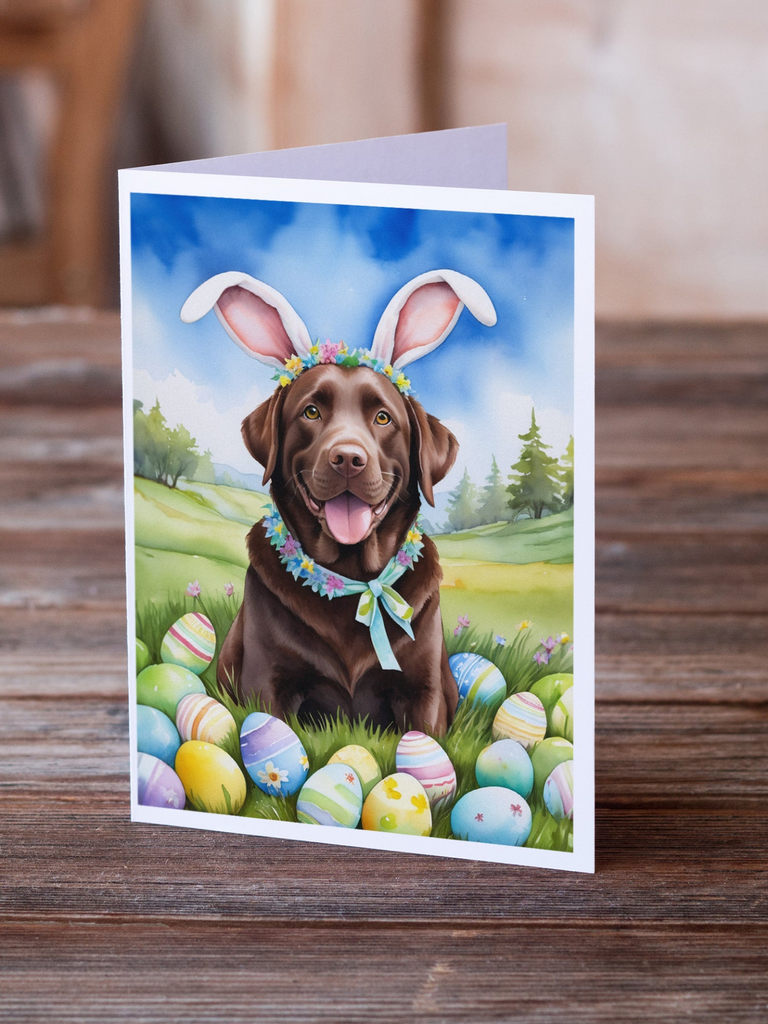 Glamorous Pups : Chocolate Labrador Retriever Easter Egg Hunt Greeting Cards Pack of 8