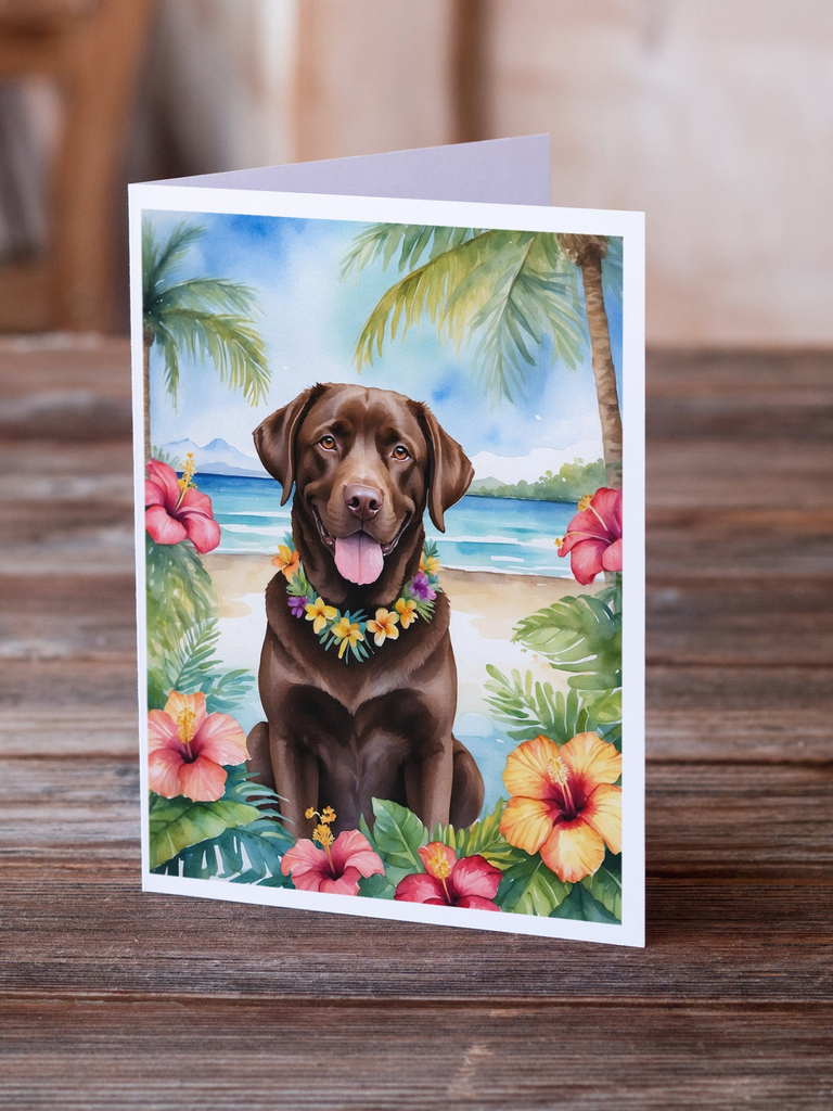 Glamorous Pups : Chocolate Labrador Retriever Luau Greeting Cards Pack of 8