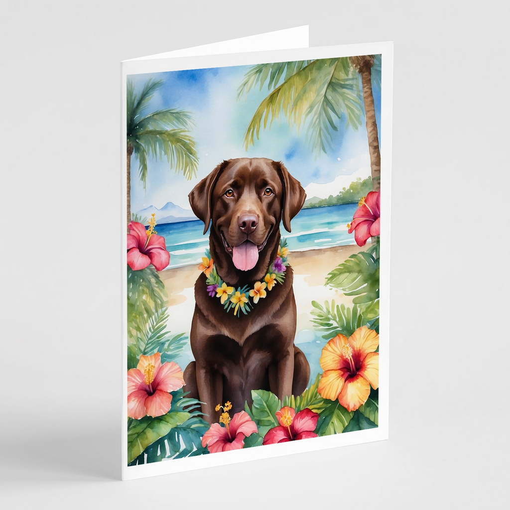 Glamorous Pups : Chocolate Labrador Retriever Luau Greeting Cards Pack of 8