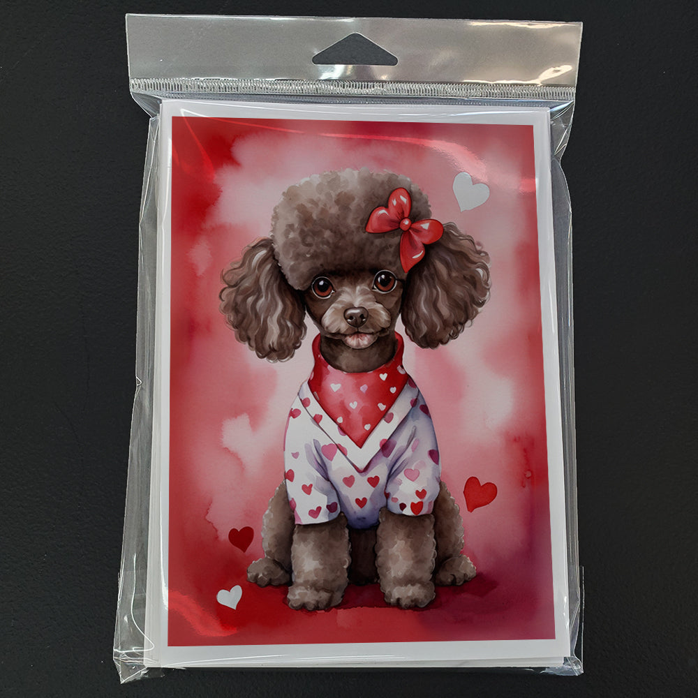 Glamorous Pups : Chocolate Poodle My Valentine Greeting Cards Pack of 8