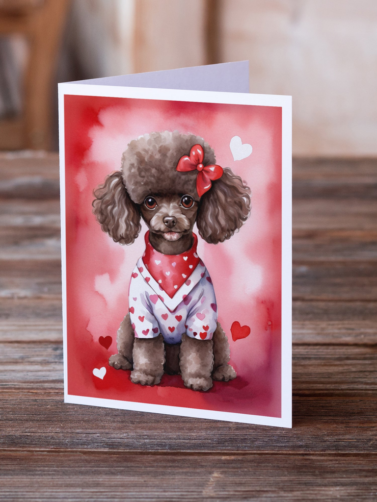 Glamorous Pups : Chocolate Poodle My Valentine Greeting Cards Pack of 8