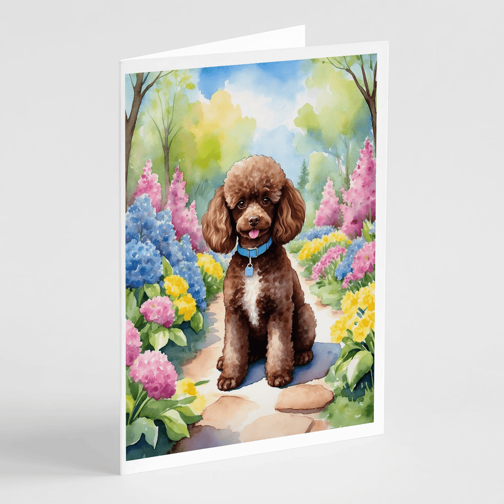 Glamorous Pups : Chocolate Poodle Spring Path Greeting Cards Pack of 8