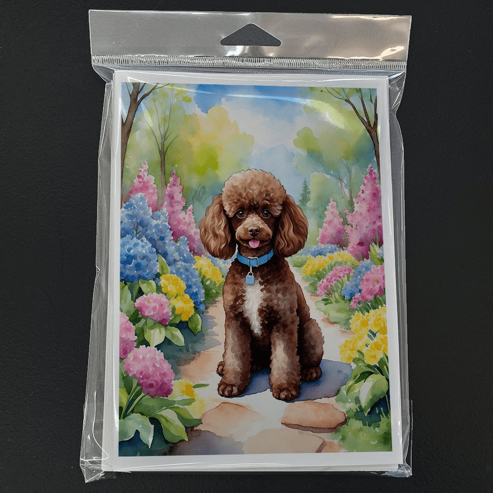 Glamorous Pups : Chocolate Poodle Spring Path Greeting Cards Pack of 8
