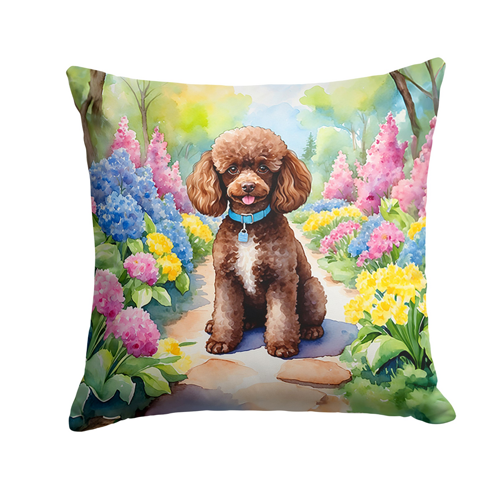 Glamorous Pups : Chocolate Poodle Spring Path Throw Pillow