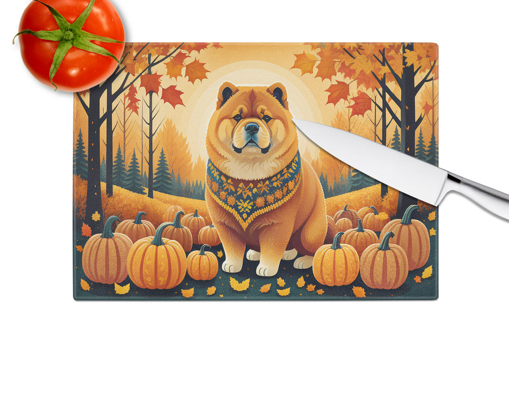Glamorous Pups : Chow Chow Fall Glass Cutting Board