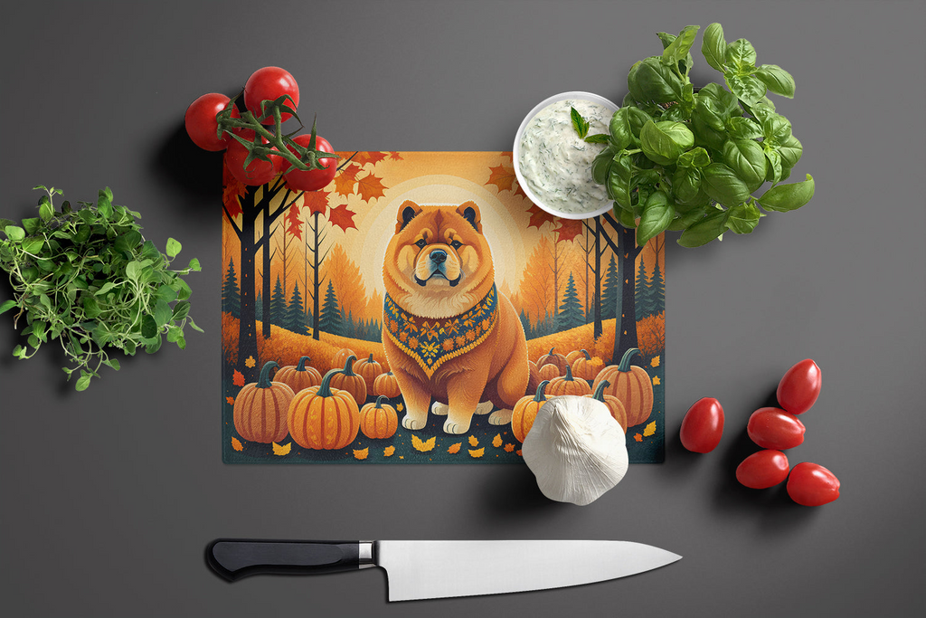 Glamorous Pups : Chow Chow Fall Glass Cutting Board
