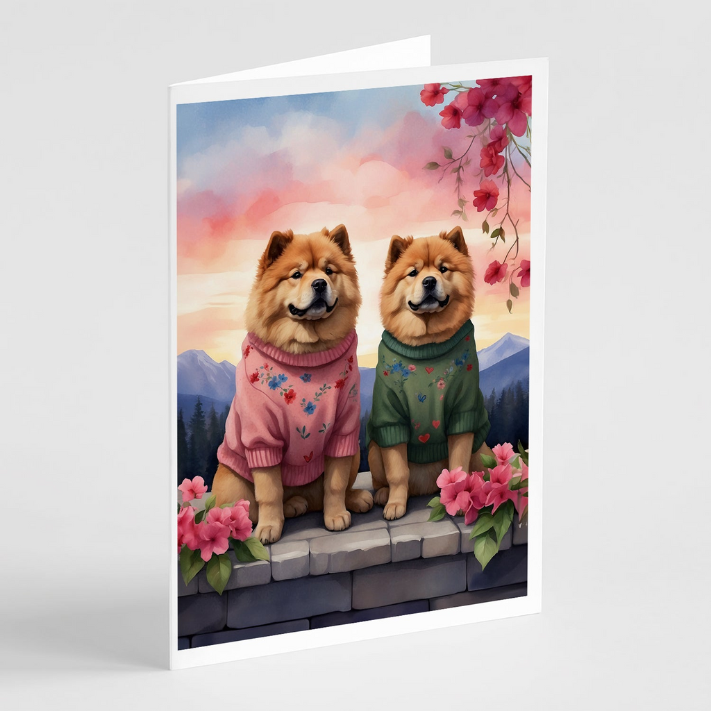 Glamorous Pups : Chow Chow Two Hearts Greeting Cards Pack of 8