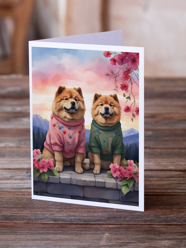 Glamorous Pups : Chow Chow Two Hearts Greeting Cards Pack of 8