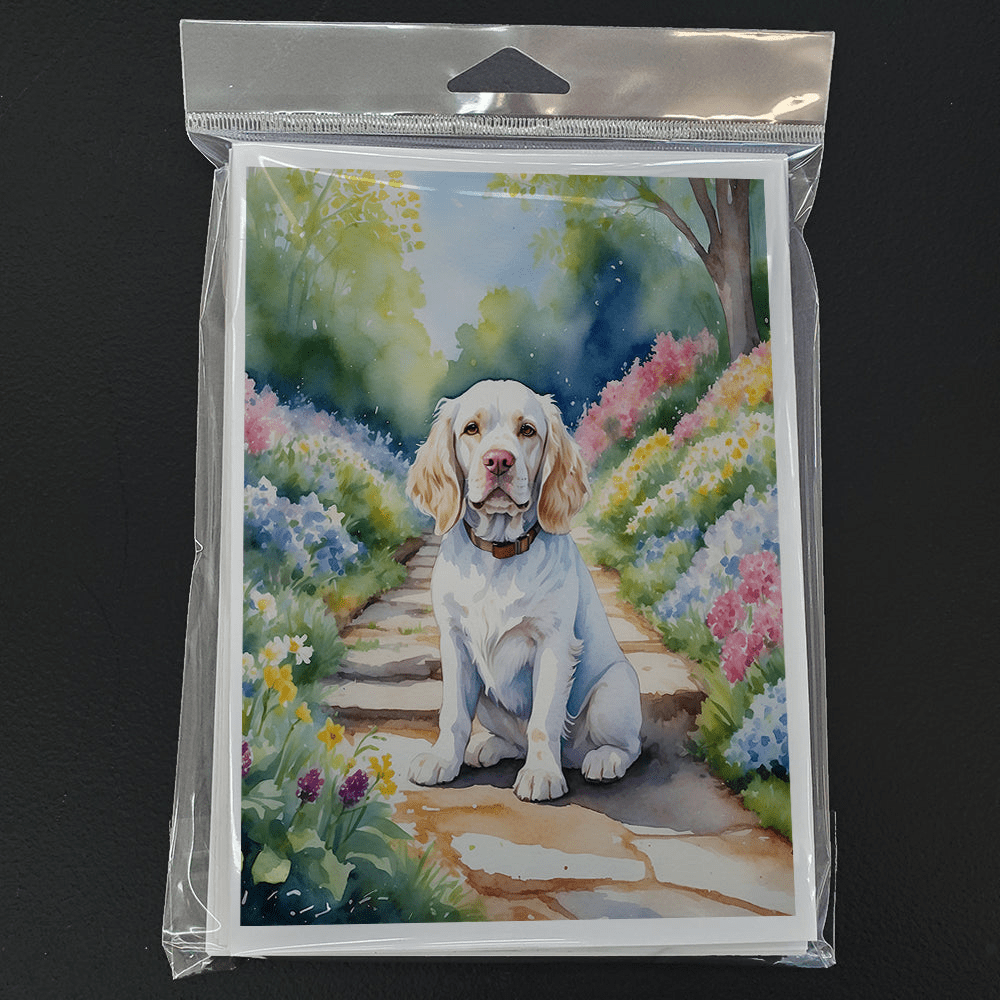 Glamorous Pups : Clumber Spaniel Spring Path Greeting Cards Pack of 8