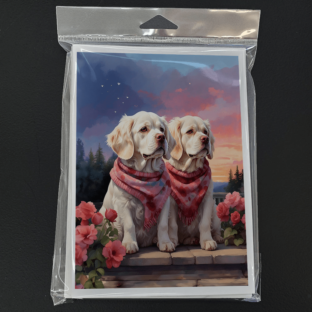 Glamorous Pups : Clumber Spaniel Two Hearts Greeting Cards Pack of 8