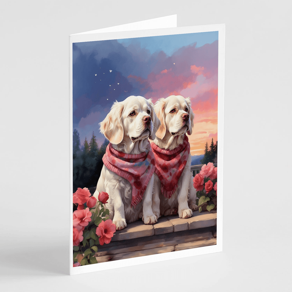 Glamorous Pups : Clumber Spaniel Two Hearts Greeting Cards Pack of 8