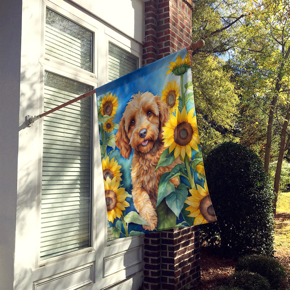 Glamorous Pups : Cockapoo in Sunflowers House Flag