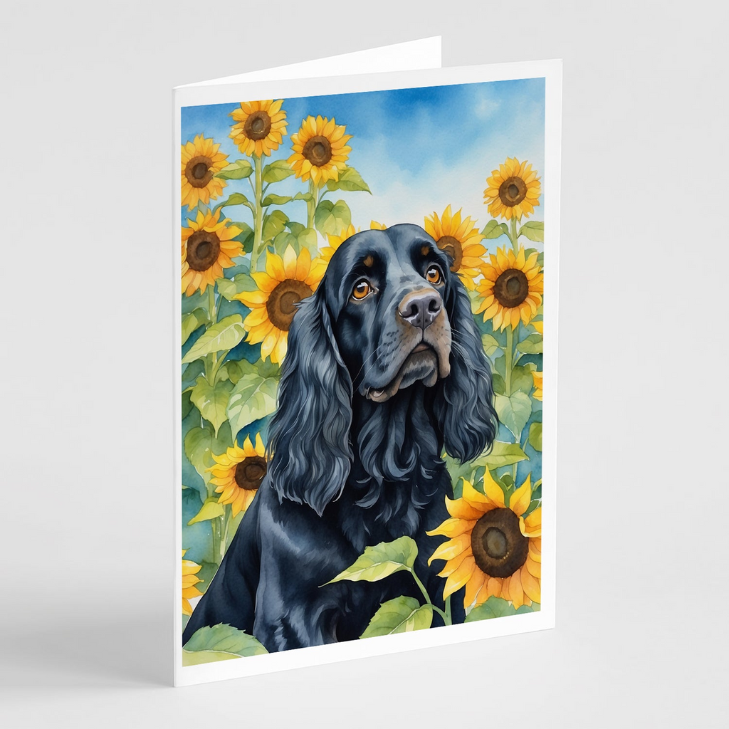 Glamorous Pups : Cocker Spaniel in Sunflowers Greeting Cards Pack of 8