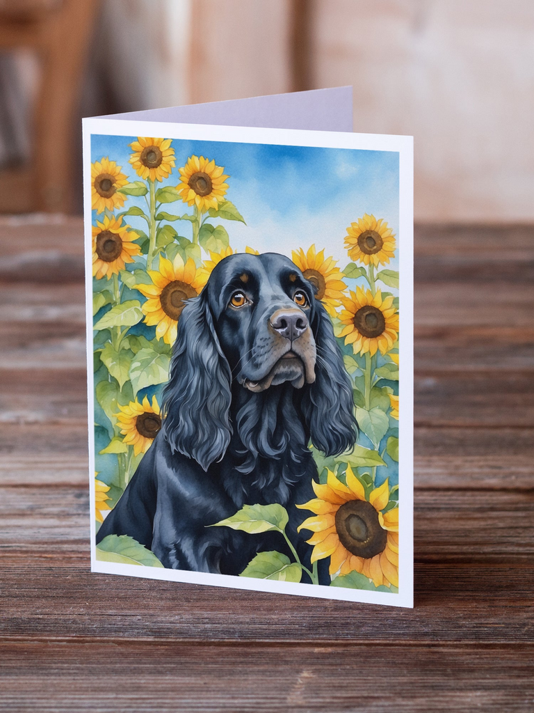 Glamorous Pups : Cocker Spaniel in Sunflowers Greeting Cards Pack of 8