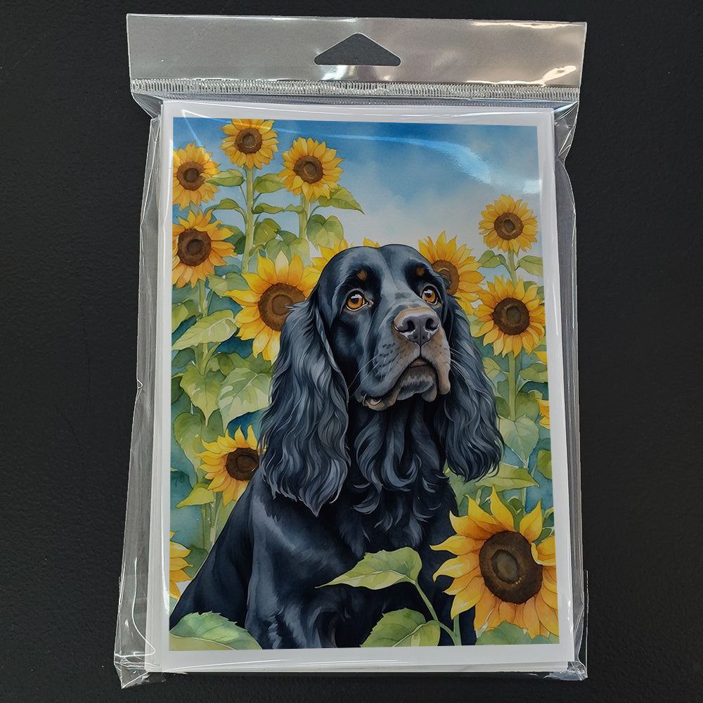Glamorous Pups : Cocker Spaniel in Sunflowers Greeting Cards Pack of 8