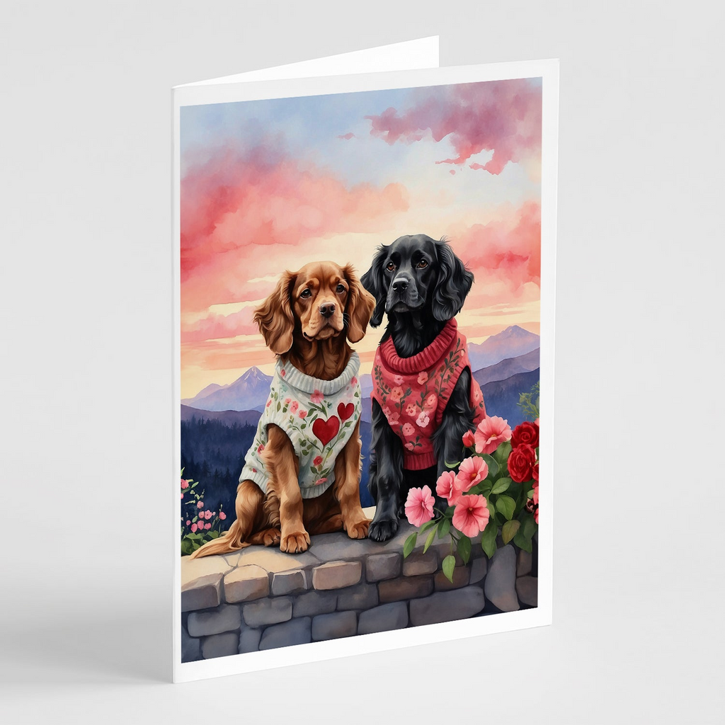 Glamorous Pups : Cocker Spaniel Two Hearts Greeting Cards Pack of 8