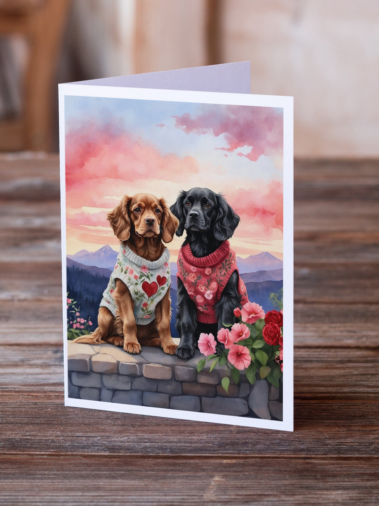 Glamorous Pups : Cocker Spaniel Two Hearts Greeting Cards Pack of 8
