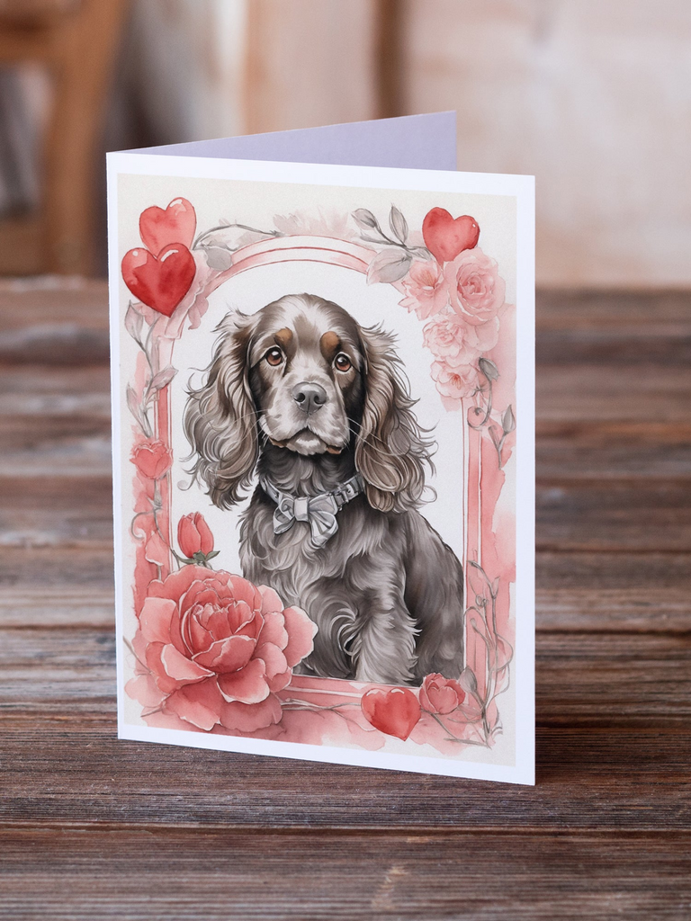 Glamorous Pups : Cocker Spaniel Valentine Roses Greeting Cards Pack of 8